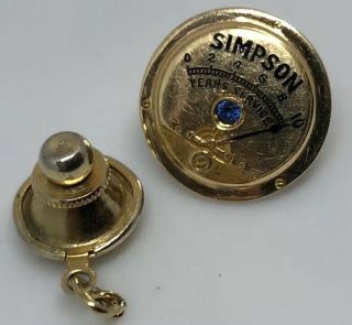 Vintage Simpson 14k 10 Years Of Service Pin Tie Tac Sapphire Gemstone 2.  97 Grams