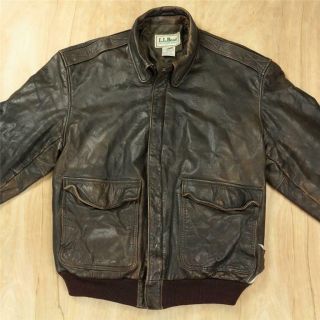 Usa Made Ll Bean Leather Jacket Medium Brown Faded Distressed Vtg Bomber