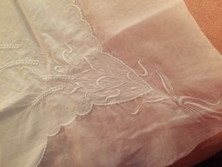 Vintage Marghab Tablecloth And 4 Napkins Linen Plus Organdy Gorgeous Wheat