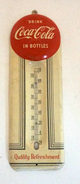 Rare Vintage 9 " Coke Coca Cola Red Button In Bottles Metal Embossed Thermometer