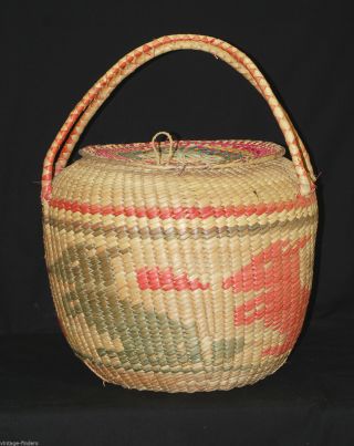 Old Vintage Hand Woven Australian Kangaroo Basket Lidded Large Storage Container