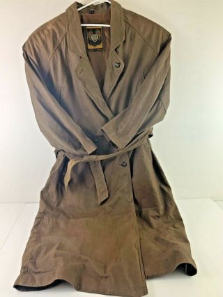 Vtg Iou Full Length Leather Brown Trench Coat Western Duster Jacket Mens Xl Euc