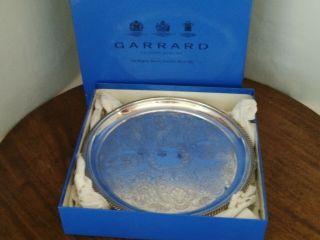 Antique Garrard Of London Silver Plated Round Tray In The Box