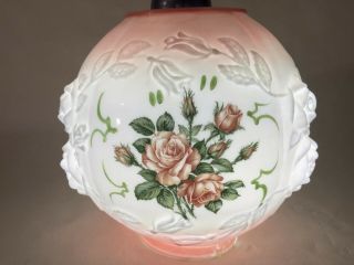 Vintage Gone With The Wind Rose Banquet Pink & White Glass Ball Lamp Shade Globe