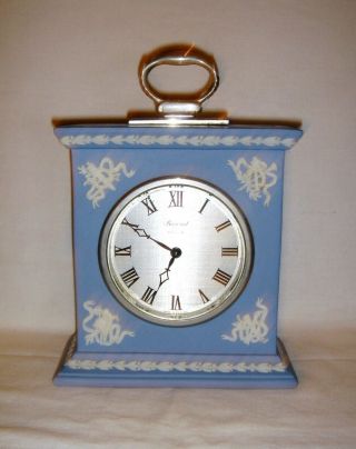 Lovely Vintage Wedgwood Blue & White Jasper Wind - Up Mantel Clock Baronet London