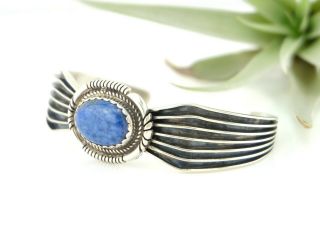 Vtg Sterling Silver Norbert Johnson Navajo Signed Lapis Channel Cuff Bracelet 3