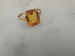 A Stunning 9 Ct Gold Art Deco Design 4.  00 Carat Citrine Ring