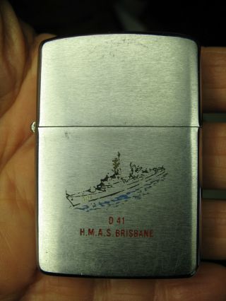 Vintage Zippo Lighter Hmas Brisbane D41 Australia Ran Navy 1968 Vietnam Gulf War