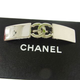 Authentic Chanel Vintage Cc Logos Hair Barrette Silver Accessories Nr10745c