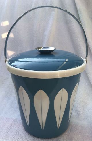 Rare Vintage Catherine Holm Blue Enamel Ice Bucket Lotus Pattern