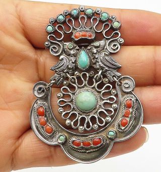 Matl Salas Mexico 925 Silver - Vintage Antique Turquoise Brooch Pin - Bp3145