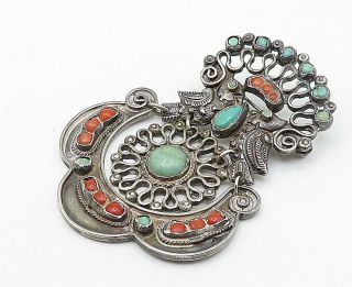 MATL SALAS MEXICO 925 Silver - Vintage Antique Turquoise Brooch Pin - BP3145 2