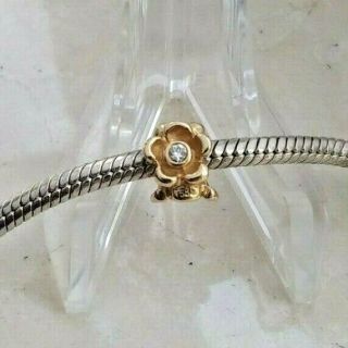 Authentic Rare Retired Pandora 14k 585 Solid Gold Flower Charm 750343 Diamond