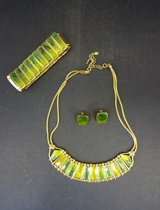 Vintage Monet Necklace,  Expandable Bracelet & Clip - On Earrings: Enamel