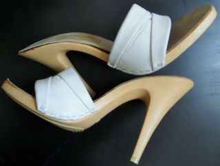 Vintage 1980 ' s Candies White Leather High Heel Slide Shoes Size 9 2