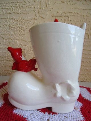 VINTAGE RARE LARGE CERAMIC CHRISTMAS BOOT WITH 3 BABY PIXIE ELF ' S 7