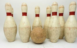 Vintage Wood Duckpins Bowling Set 1940 