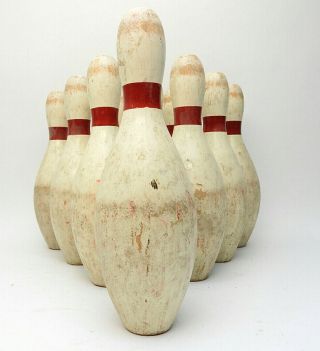 Vintage Wood Duckpins Bowling Set 1940 ' s 10 Pins & 1 Ball 2