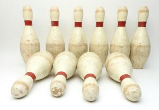 Vintage Wood Duckpins Bowling Set 1940 ' s 10 Pins & 1 Ball 3