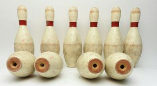 Vintage Wood Duckpins Bowling Set 1940 ' s 10 Pins & 1 Ball 4