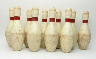 Vintage Wood Duckpins Bowling Set 1940 ' s 10 Pins & 1 Ball 5