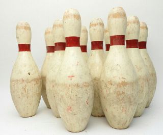 Vintage Wood Duckpins Bowling Set 1940 ' s 10 Pins & 1 Ball 6