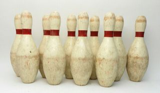 Vintage Wood Duckpins Bowling Set 1940 ' s 10 Pins & 1 Ball 7