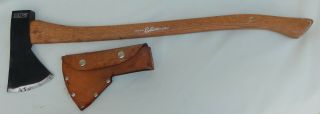 Vtg.  Collins Tomahawk Style Axe W/leather Sheath & Collins Hickory Handle
