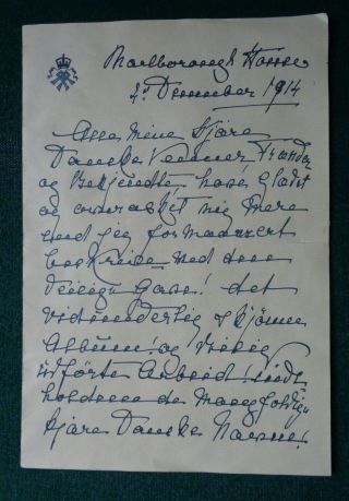 Antique Signed Letter Queen Alexandra World War I Danish Letter Denmark 1914