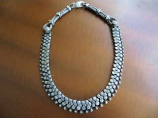 Old Vintage Tribal Rajasthan Indian Silver Choker Necklace 16 " 68 Gr.  Signed Ra
