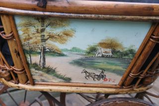 Antique Flemish Baby doll Stroller carriage wood / metal hand painted 1920 2