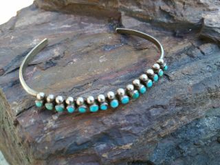 Vintage Navajo Indian Silver Blue Green Snake Eye Turquoise Cuff Bracelet