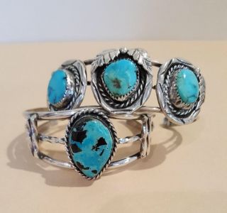 Vintage Native American Sterling Silver Turquoise Bracelets