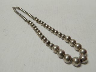 Vintage Antique Mexican " Pearls " Graduated Sterling Silver Beads Necklace 18 " L