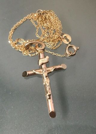 Vintage 9ct Cross Pendant & 9ct Gold 20 " Chain Hallmarked Size 20mm X 12mm