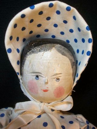 Antique 11.  5 In.  Penny Wooden Grodnertal Peg Doll Articulated Hand Carved Painte