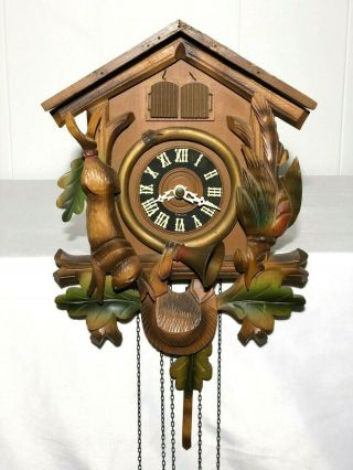 Vintage German Black Forest Musical Cuckoo Clock W/weights & Pendulum