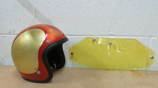NOS Shoei Red Gold Glitter MED Vintage Motorcycle Helmet w Yellow snap on shield 2