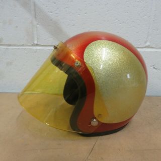 NOS Shoei Red Gold Glitter MED Vintage Motorcycle Helmet w Yellow snap on shield 4