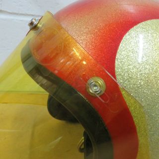 NOS Shoei Red Gold Glitter MED Vintage Motorcycle Helmet w Yellow snap on shield 5