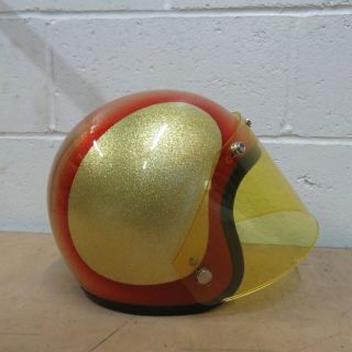 NOS Shoei Red Gold Glitter MED Vintage Motorcycle Helmet w Yellow snap on shield 7
