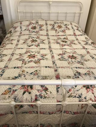 Vintage Large Handmade Patchwork Quilt Throw Vgc Country Cottage 108” X 98”