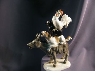 Vtg Hutschenreuther Bremen Town Band Animals Figurine - Marked,  Orig Label 2 3