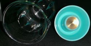 Vintage Pyrex (?) Turquoise Blue Atomic Eyes 32 Oz Juice Carafe Pitcher 9” Tall 6