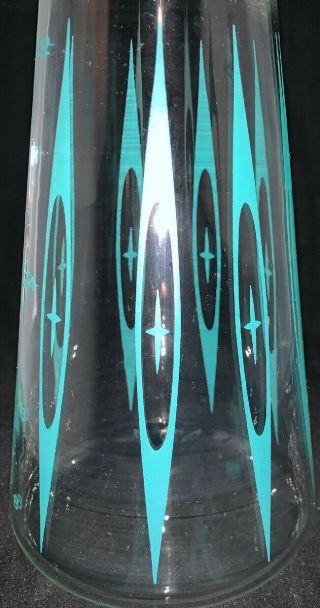 Vintage Pyrex (?) Turquoise Blue Atomic Eyes 32 Oz Juice Carafe Pitcher 9” Tall 8