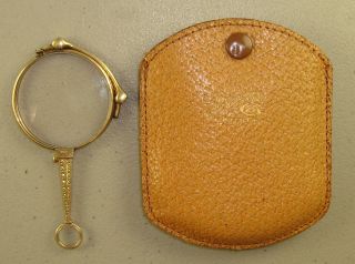 Antique 14k Yellow Gold Filled Lorgnettes With Leather Case