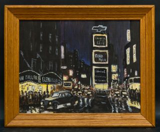 Vintage Impressionist Oil Painting " Night At Time Square "