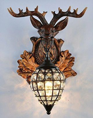 Effortinc Deer Heads Antlers Vintage Style Resin Wall Lamp 1 Light