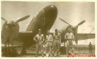 Org.  Photo: Us Troops W/ Captured Camo Japanese Ki - 57 Transport Plane