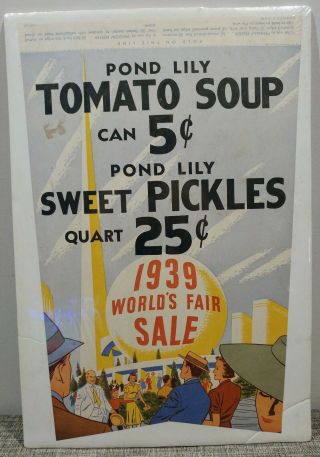 VINTAGE 1939 WORLDS FAIR GROCERY STORE WINDOW DISPLAY RACK PENNANT SIGN OLD RARE 2